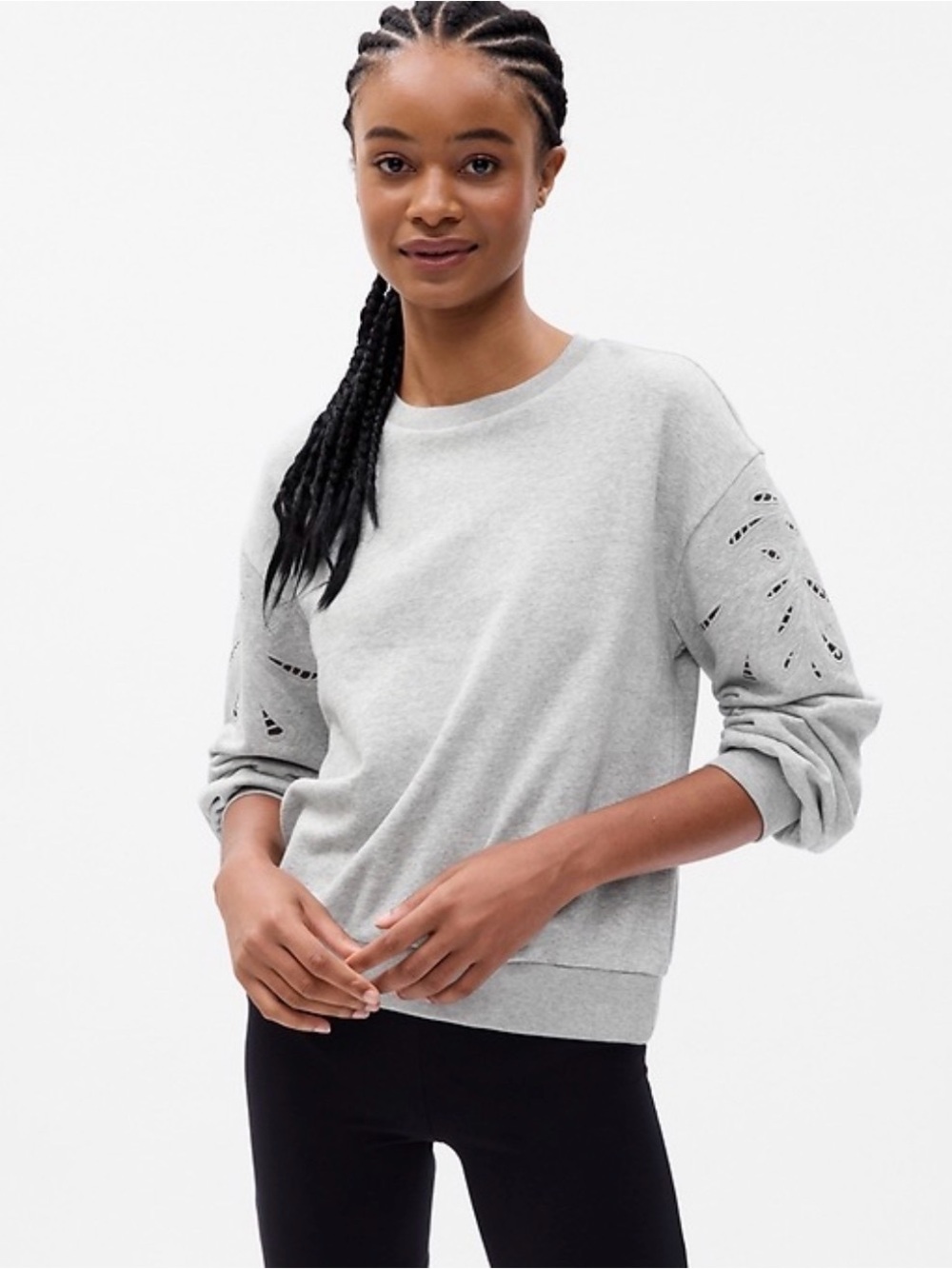 GAP VintageSoft Eyelet Sleeve Sweatshirt in Grey, M